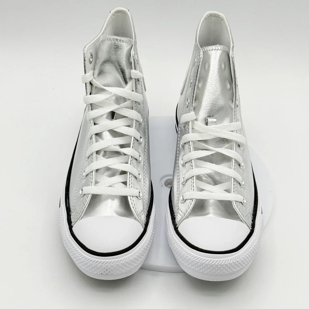 Converse High Top Sneakers in Metallic Silver with White Accents